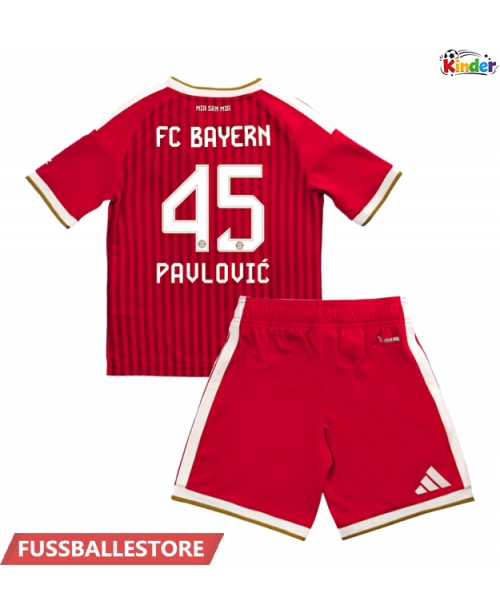 Günstige Bayern Munich Aleksandar Pavlovic #45 Heimtrikotsatz Kinder 2026-27 Kurzarm (+ Kurze Hosen)